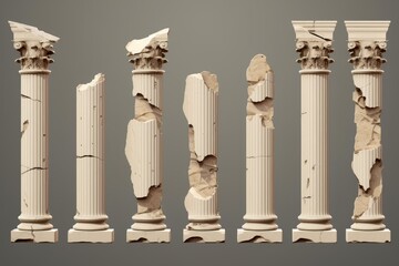 Naklejka premium Ancient classic architectural elements showing damage and decay over time