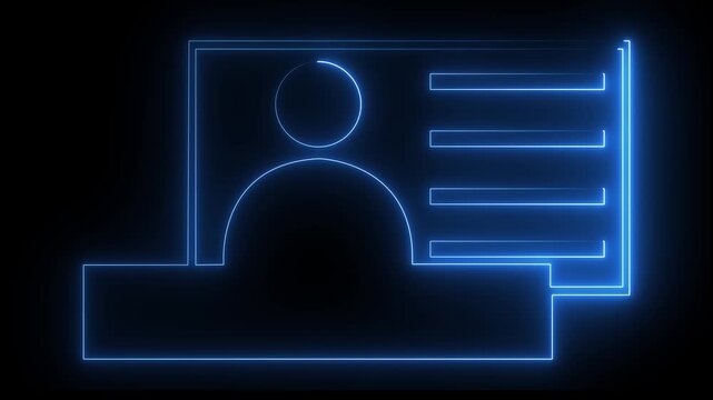 Neon blue color identification card icon. Id card icon for apps and web sites. ID Card Icon - User With Identity Profile icon illustration.