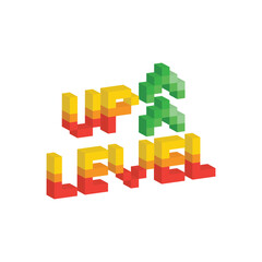 isometric pixel art level up arrow 8 bit vector icon for computer game, logo