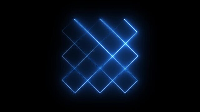 Rectangle picture frame icon animation glowing neon blue color screen round display box rotation retro movement seamless Glowing square neon line animation on black background.