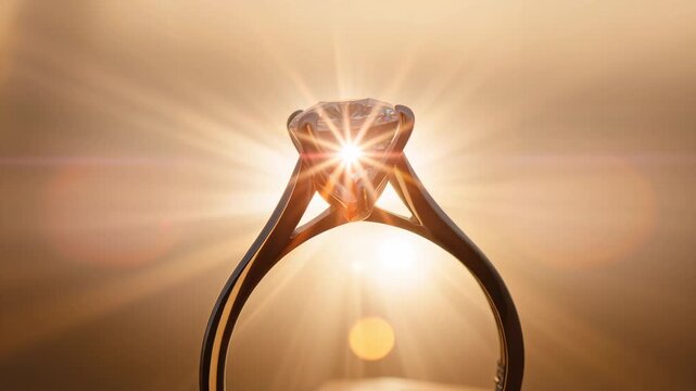 Shifting camera starting front revealing solitaire diamond in four-prong band on stand showing cut