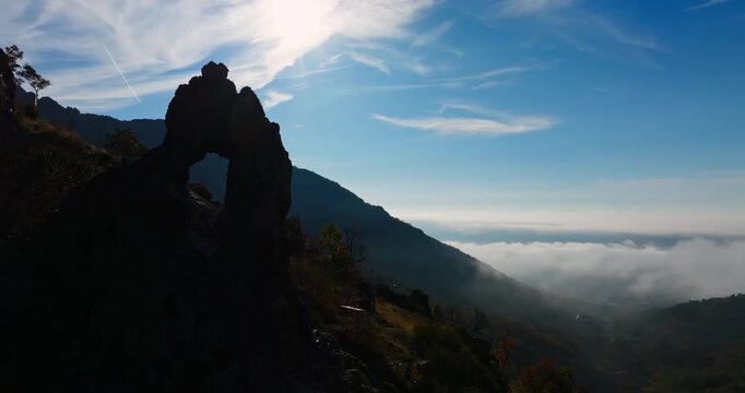 Mountains landscape Bulgaria. Halkata stone formation in Karandila mountain, called Blue stones on a sunny day 360 aerial video