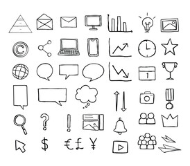 Minimalist business and communication icons set isolated on white background, illustration