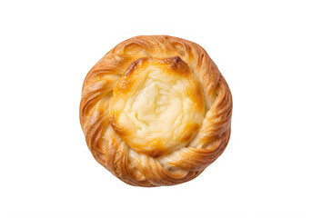 Fototapeta premium Golden-brown freshly baked brioche bread roll with a glossy crust, soft texture, and buttery aroma, isolated on transparent background for culinary and food photography