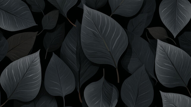 black leafes, black background, czarne liście na czarnym tle 