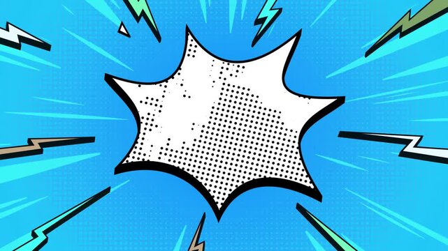 Dynamic pop art comic explosion burst with radiating lightning bolts and speed lines animation clip.