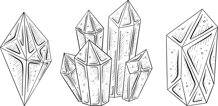 Mystical Magic Engraving Illustrations Set. Hand Drawn tattoo style sketches of crystall ball, crystals, potions, cards, herbs and candles. The theme of magic, mystery and witchcraft