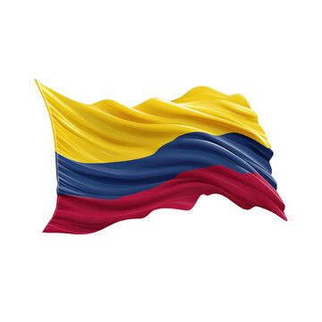 Colombia flag with yellow blue red horizontal stripes, realistic fabric texture, isolated on white or transparent  png background, high resolution