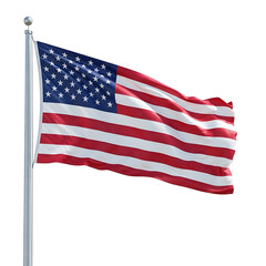 Fototapeta premium The American flag waving in the wind on a silver pole