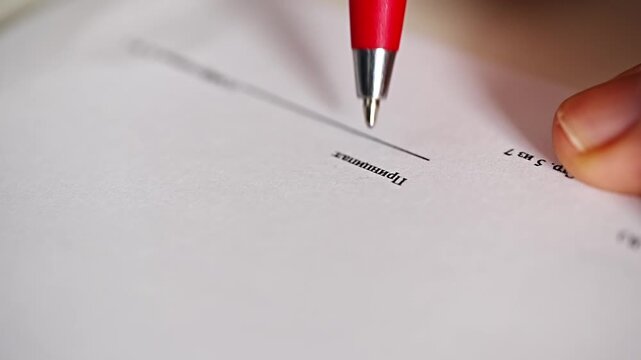 Signing a contract in an office setting with a person and pen