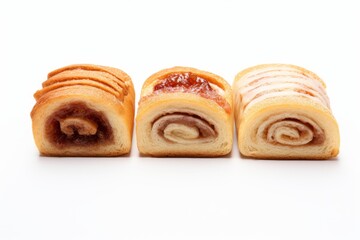 Fototapeta premium Three delicious sweet pastries displaying different fillings and glazes