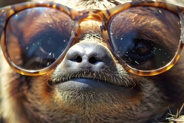 Fototapeta premium Close up of a sloth wearing sunglasses, enjoying the sun with a smile