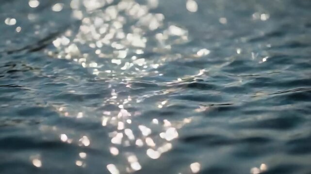 Reacting to sunlight and breeze, water surface forming shifting specular highlights and wave crests