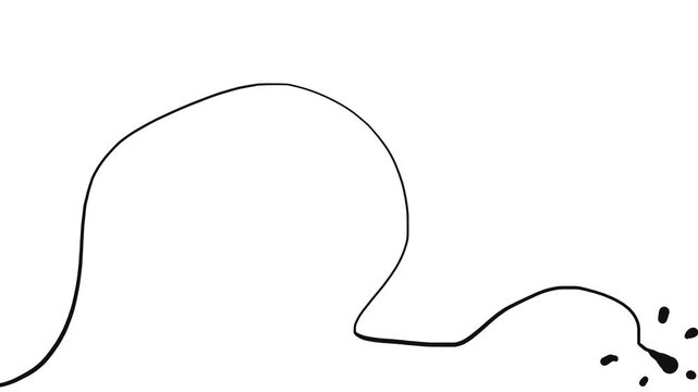 A thread stretches toward the lower right corner of the canvas. The end of the thread emits dots or spots.