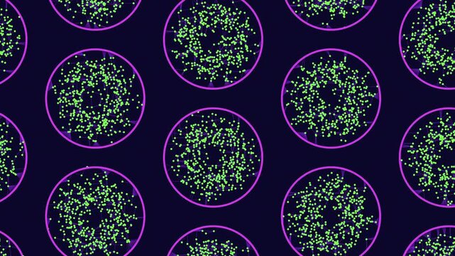 Abstract particle network pattern in circular frames, futuristic technology background