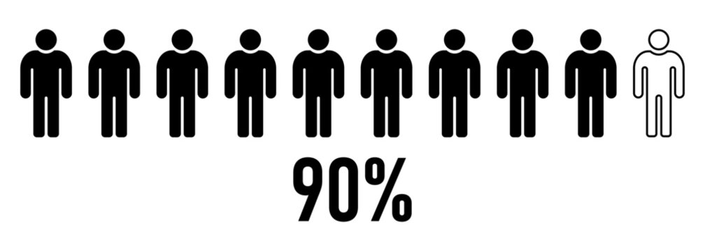 90 percent male population concept with human figures demographic comparison gender statistics majority visualization business analytics marketing research social data infographic
