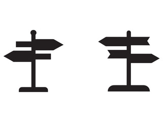 Two black directional signs with multiple arrows on white background for navigation and direction