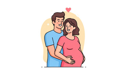 Couple embracing with pregnant woman smiling happily together outdoors