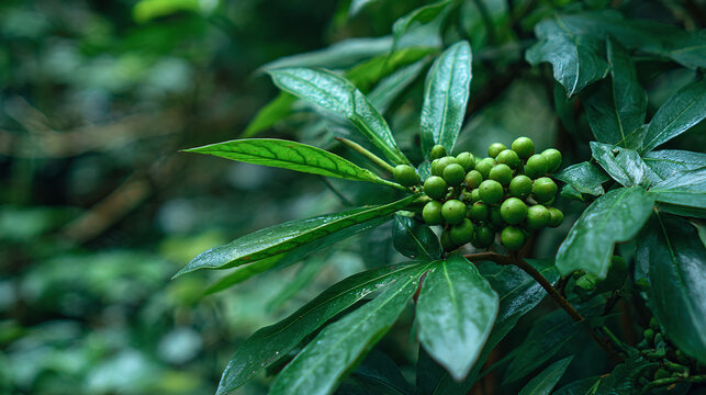 griffonia simplicifolia close up plant west africa green leaves small seeds tropical rainforest medicinal herb mental health wellness