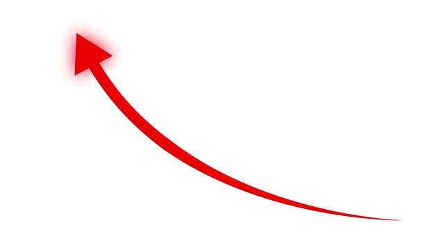 Red Upward curved arrow growth animation. business growth arrow and graph chart, Scroll arrows up drag button up. on black background 4k video