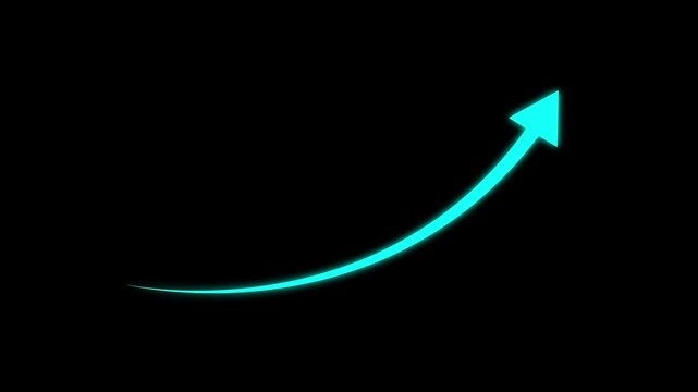 Rising cyan color arrow transparent channel. business growth arrow and graph chart, Scroll arrows up drag button up. 4k video on black background.