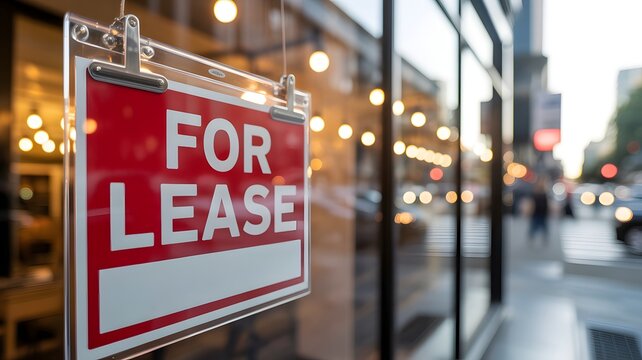 For Lease Sign on Retail Storefront Window, Commercial Property Rental and Real Estate Business Opportunity Concept