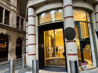 Naklejka premium Consulate of Italy Manchester entrance facade with glass doors and distinctive columns Manchester UK