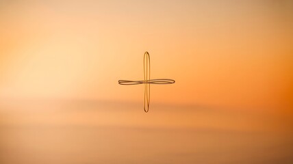 Naklejka premium Minimal christian cross symbol on warm golden background