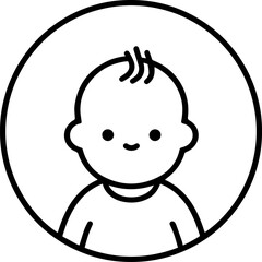 Simple black and white illustration of a happy cartoon boy smiling
