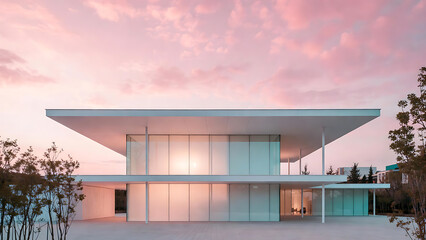 House modern architecture with glass facade and flat roof featuring contemporary, building, residence with home and minimalist elements for sleek,