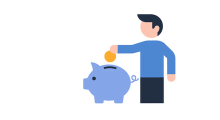 Man putting coin into piggy bank. © Suro