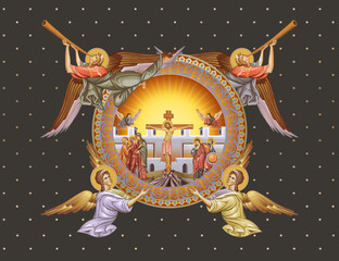 Naklejka premium Good Friday. Decorative illustration with angels in Byzantine style