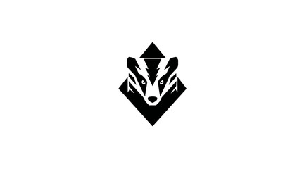 Stylized Badger Head Logo Design with Geometric Shapes. Minimalist Wild Animal Icon in Black and White Vector Illustration.