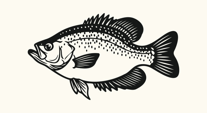 Black and White Crappie Fish Illustration freshwater