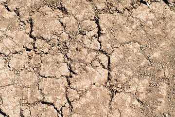 Cracked dry brown soil background, global warming effect