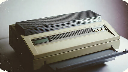 Printer dot matrix with paper tray and control panel featuring old, retro, vintage with computer and hardware elements for peripheral, device