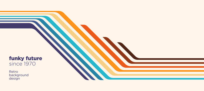 Striped retro background design in a futuristic retro style with colorful lines. Vector illustration.