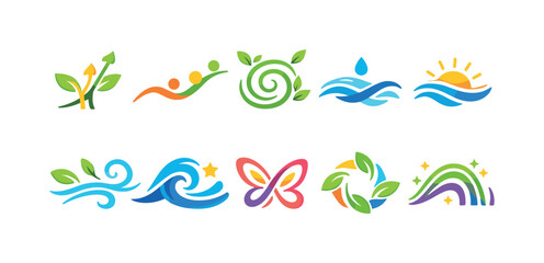 Nature, environment flat icon set. Eco, sustainability, green, organic icons collection