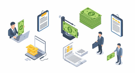 Businessmen and Money on Laptops and Devices.