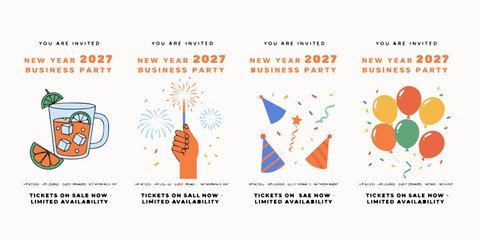 Naklejka premium New Year 2027 Business Party Invitations – Corporate Event Cards, Festive Designs & Professional Celebration Templates