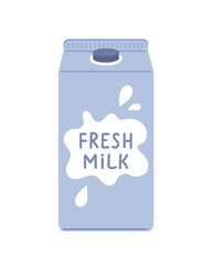 Milk carton with lettering. Minimal dairy packaging illustration isolated for grocery branding, organic product design, farm market label and healthy food concept