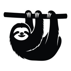 Fototapeta premium Black silhouette of a sloth hanging from a branch