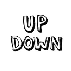 Up down typography &ndash; Hand drawn illustration, black pencil, transparent PNG, human made/no ai