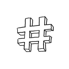 Obraz premium Hashtag symbol – Hand drawn illustration, black pencil, transparent PNG, human made/no ai