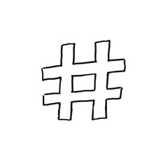 Obraz premium Hashtag symbol – Hand drawn illustration, black pencil, transparent PNG, human made/no ai