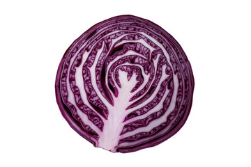 Obraz premium Red cabbage half cut, layering detail with deep purple and white texture, healthy fresh food. Transparent background