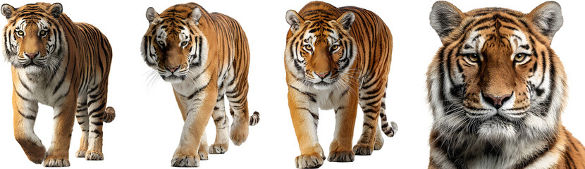 Fototapeta premium Four Bengal tigers standing together in natural wild habitat raw photo