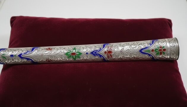 Intricately Decorated Silver Kris Sheath with Vibrant Enamel Filigree