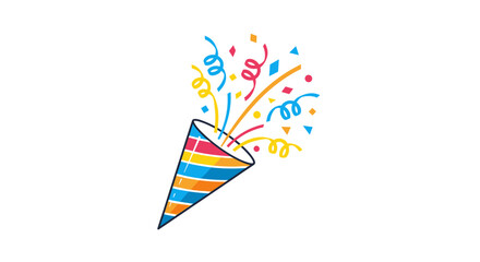 Hand Drawn Party Popper Exploding with Colorful Confetti and Streamers