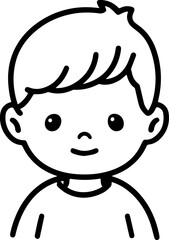 Obraz premium Simple black and white illustration of a happy cartoon boy smiling 